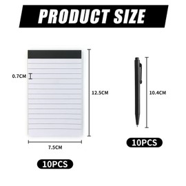 Pack of 10 Notepads and 10 Ballpoint Pens, Mini Notebooks, Lined Notepads, Portable Notepads, Learning and Office Supplies, Stationery for Students