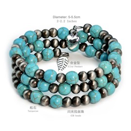 Dreuyet Navajo Pearl Bracelet Western Turquoise Jewelry for Men Women Vintage Multilayered Beaded Pearl Stackable Stretch Strand Layered Bracelets Bohemian Jewelry, Medium, Alloy Steel, no gemstone