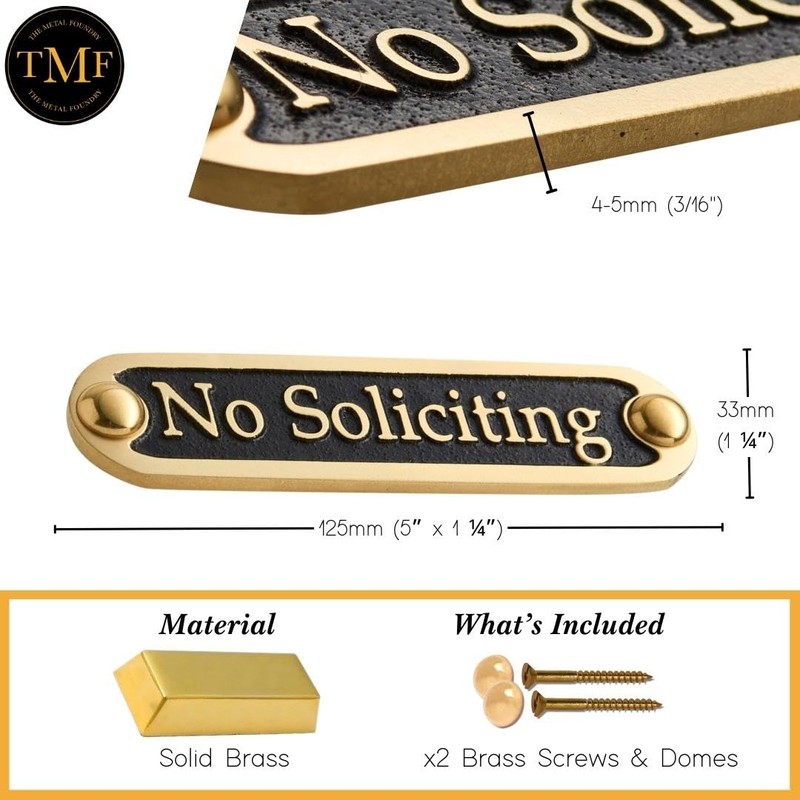 No Soliciting Brass Door Sign. Traditional Style Home Décor Wall