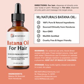 M3 Naturals Batana Oil for Hair Growth & Skin – Dr. Sebi 100% Pure, Unrefined & Cold-Pressed from Honduras – For Thicker Hair, Stronger Strands & Smoother Skin – Vegan, Non-GMO – 2 FL OZ