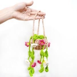 Crochet Hanging Plant for Rear View Mirror Accessories Hanging Decor Boho Car Accessories Interior Aesthetic Cute Car Decor for Women