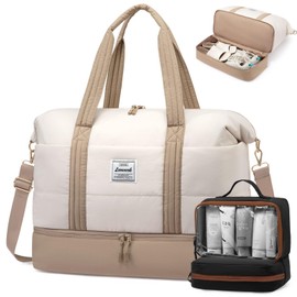 LOVEVOOK Travel Duffle Bag for Women, 3Pcs Puffer Large Weekender Overnight Bag with Shoe Compartment, Water Resistant Gym Duffel Bag, Carry on Bag for Hospital Delivery with Toiletry Organizer