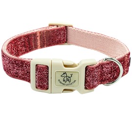 Elegant little tail Glittering Dog Collar, Cute Girl Pet Collar Pink Bling Dog Collar Durable Cotton Webbing Eco-Friendly Plastic Buckle Adjustable Dog Collars for Medium Dogs