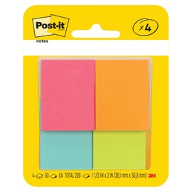Post-it Notas Adhesivas, Colección Capetown, 3.8 cm x 5.1 cm, 4 pads, 50 hojas por pad