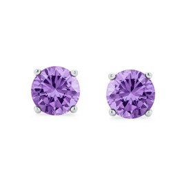 1Ct Purple Lavender Round Cubic Zirconia Brilliant Solitaire AAA CZ Stud Earrings Sterling Silver Simulated Alexandrite