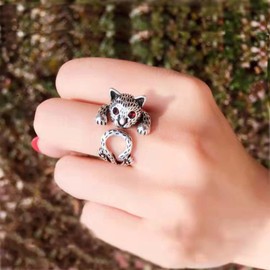 Aneneiceera Vintage Ruby Leopard Rings Silver Leopard Knuckle Rings Red Crystal Leopard Finger Rings Punk Adjustable Cat Ring Hand Jewelry for Women