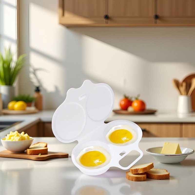 White Egg Poacher, 2 Cavity Nonstick Poached Egg Maker With