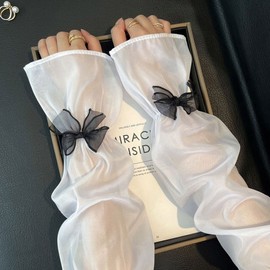 LND Ice Silk Lace Ribbon Cooling Arm Sleeves Women's Driving Gloves Fashion Accessory Ice Silk Ribbon Cooling Arm Sleeves (Blue) 4ea