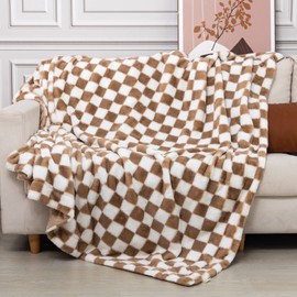 Checkered Throw Blanket, PAPER JAZZ Soft Checkerboard Grid Blanket, Cozy Double-Sided Flannel Blanket, Lightweight Throw Blanket for Sofa Couch Bed Camping Travel Blankets for Gifts (Khaki, 51x63inch)