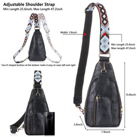 Ovida Sling Bag for Women PU Leather Crossbody Fanny Packs Sling Chest Bag Purse with Adjustable Guitar Strap for Travel (Black)