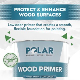 Polar Wood Primer - 84 Fl Oz - Matte White Finish - Water-Based Primer Paint for Interior & Exterior Wood Surfaces & Painted Surfaces - Strong Weather-Resistant Adhesion - Roller & Brush-On