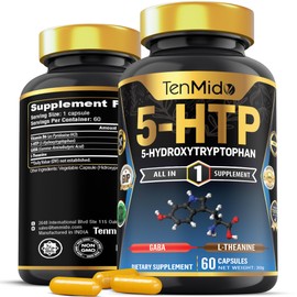 Tenmido 5-HTP & GABA Supplements - 4in1 with Vitamin B6, L-Theanine - Relaxation Support - 60 Vegan & Non-GMO Capsules