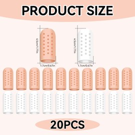 20 Stück Fingerschutz Silikon, 1.7 * 4.5cm Finger Kuppenschutz Gel Fingerlinge Atmungsaktive Fingerkappen für Handekzem Bei Blasen Fingerknacken (Beige, Weiß）