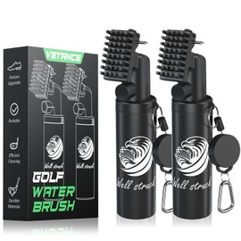 2 Pack Pro Golf Club Cleaner - 4oz Water Bottle with Groove Cleaner and Retainer Clip, Durable Nylon Bristles for Easy Cleaning, Ergonomic Button Design, Golf Gifts for Men (Black)