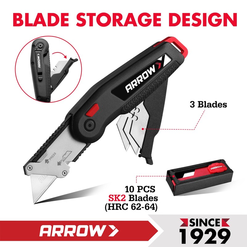 ARROW Utility Knife with Blade Storage Design, Quick Change Box
