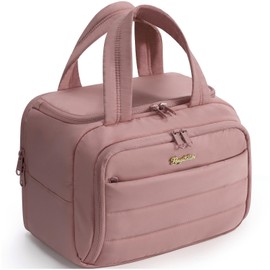 Bagstellar Travel Toiletry Bag for Women, Lightweight Large Quilted Puffy Makeup Bag Wide-open Make up Organizer Cloud Cosmetic Bag w/Handle for Traveling, Toiletries Essentials Accessories Dark Pink