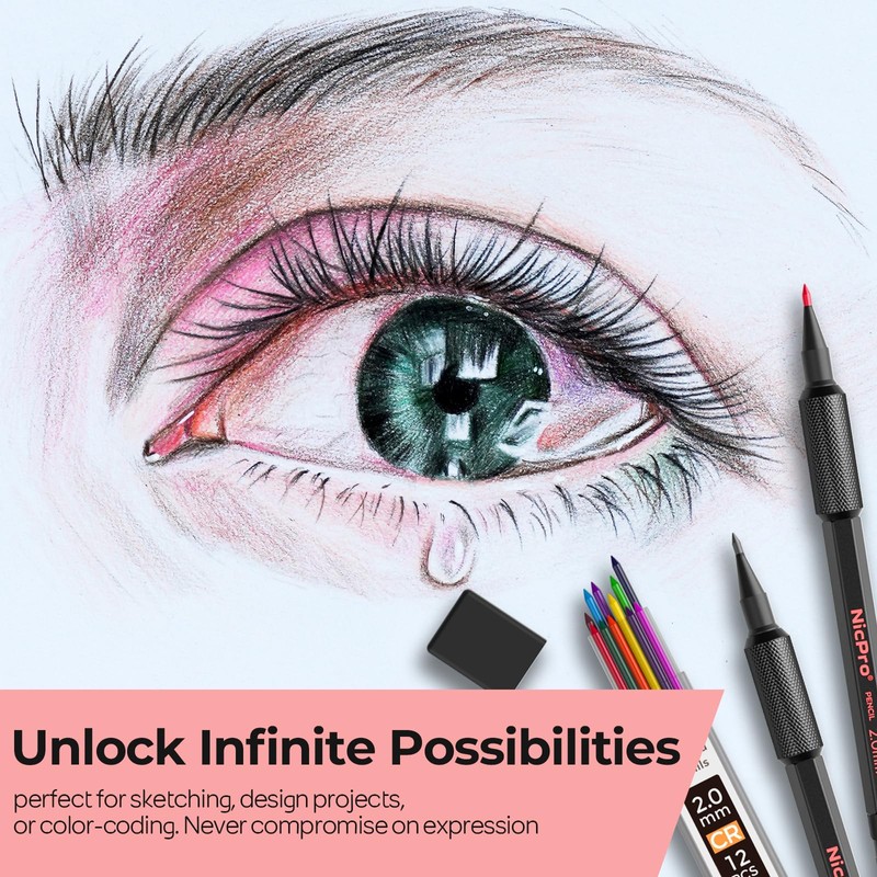 Nicpro Metal Mechanical Pencil Set, 3PCS Art Drafting Pencil 0.5,