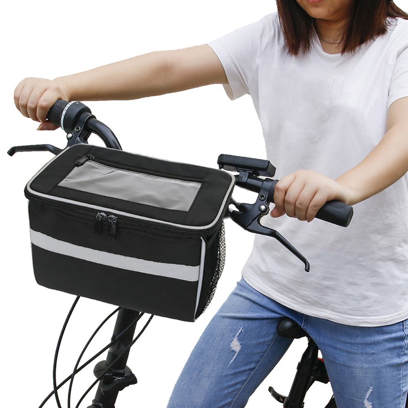 Mountain Bike Bicycle Handlebar Front Basket Bag with TPU Touchscreen