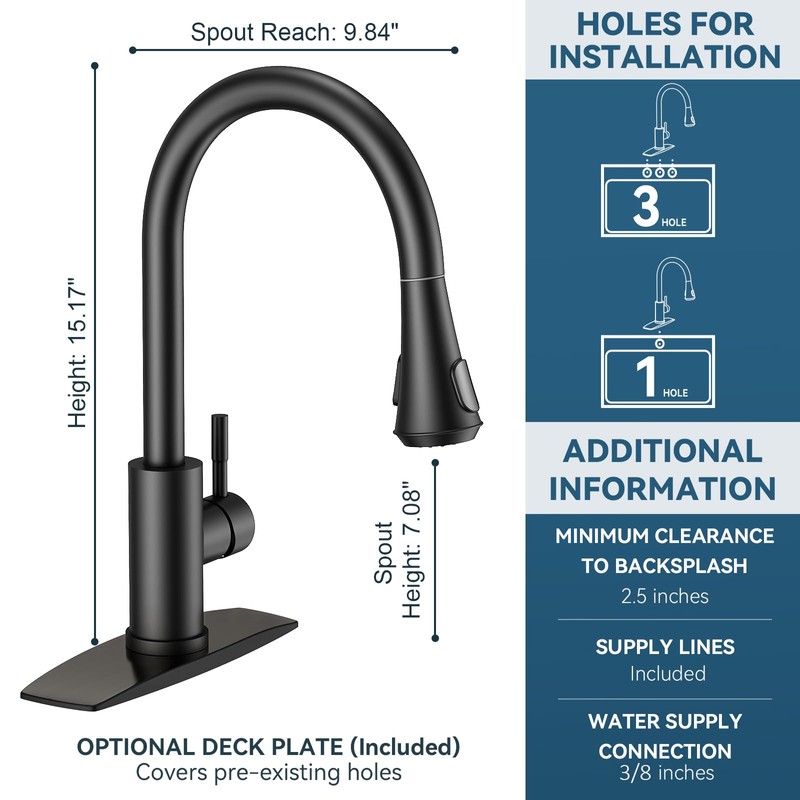 FORIOUS Black LED Kitchen Faucet with Pull Down Sprayer, High