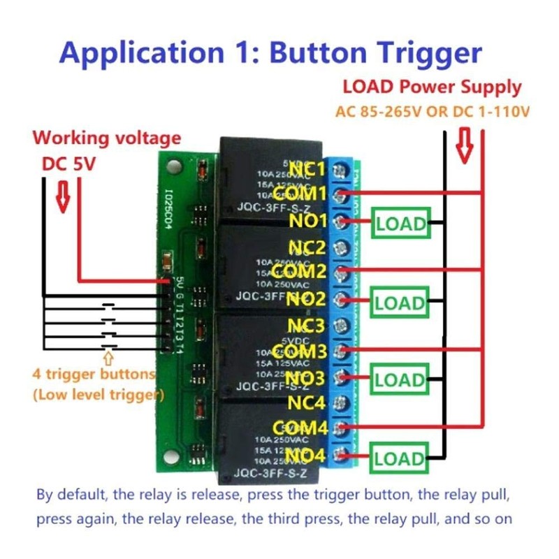 Regun 4 Channel 5V Flip-Flop Latch Relay, Relay Module Bistable