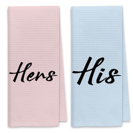 Dibor Love Quote His and Hers Bath Towels,Pink Blue Decorative Absorbent Drying Cloth Hand Towel Tea Towels Dishcloth for Bathroom Kitchen,Funny Couples Wedding Anniversary Valentine Gifts