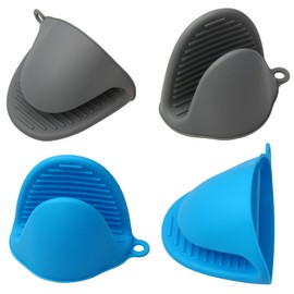 AOFUXTI 4pcs Silicone Oven Mitts - Cooking Pinch Grips, Oven Mitts Silicone Heat Resistant, Silicone Pot Holders for Kitchen (09-Gray and Blue)