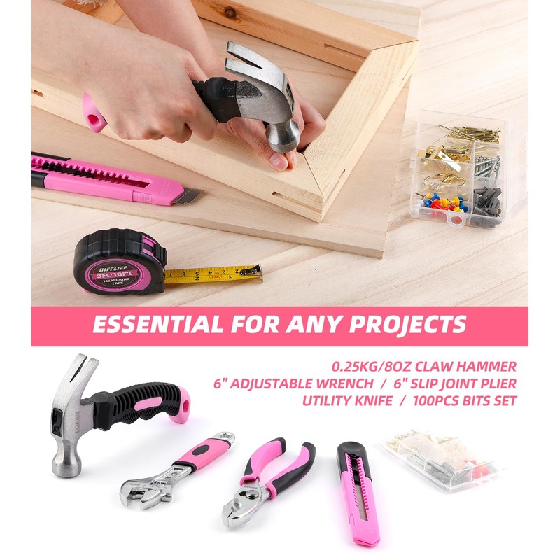 DIFFLIFE 157 Piece Pink Tool Set, Lady's Home Repairing Tool