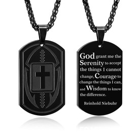 Fervia Football Bible Verse Cross Necklace for Men Stainless Steel Black Religious Gift Football Sports Jewelry for Men Boys Kids Teen with Stainless Steel Chain 22+2 inch(Serenity Prayer)
