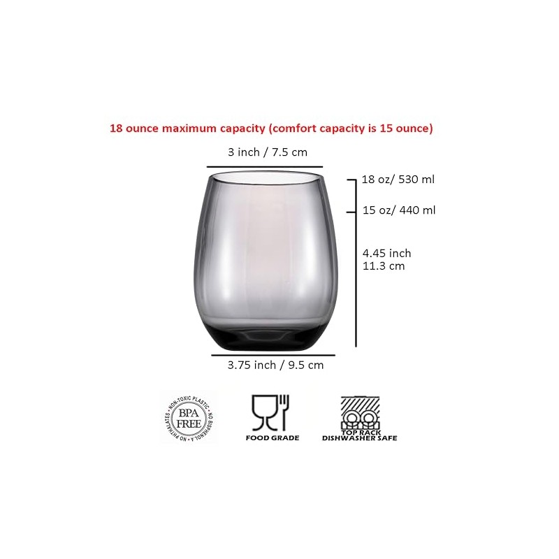 KX-WARE Unbreakable 18-ounce Acrylic Stemless Wine Glasses All Purpose Plastic