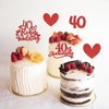 24Pcs 40th Ruby Wedding Anniversary Cupcake Toppers, Red Glitter Heart