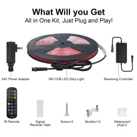COB LED Strip Lights Light Strings Plastic RGB Smart IP65 Waterproof Cuttable Remote Control Dimmable 20FT/6M Color Flowing AppLamp Power(W): 24V, Length: 12M/40FT