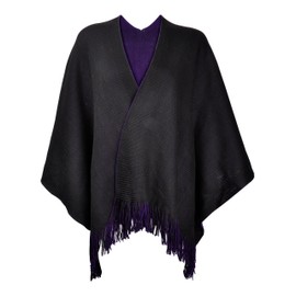 ZLYC Women Winter Knitted Shawl Poncho Warm Faux Cashmere Reversible Fringe Cape (Purple),One Size