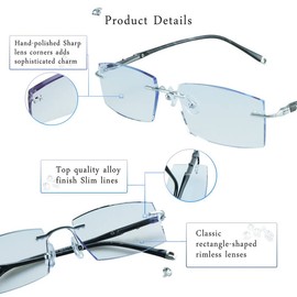 LifeArt Blue Light Blocking Glasses, Computer Reading Glasses, Anti Blue Rays, Reduce Eyestrain, Rimless Frame Tinted Lens with Diamond, Stylish for Men and Women (+4.00 Magnification)