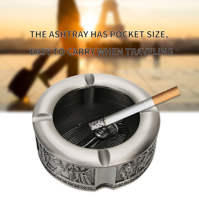 Ashtray Zinc Alloy Retro Egyptian Pharaoh Pattern Living Room Decoration