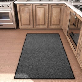 Area Rug with Non Slip Rubber Backing, Washable Soft Floor Carpet for Living Room, Kitchen, Entryway Indoor, Bedroom, Laundry, Low Pile Area Rugs, Solid Color with Pointillism Style, 3 * 5 ft Black