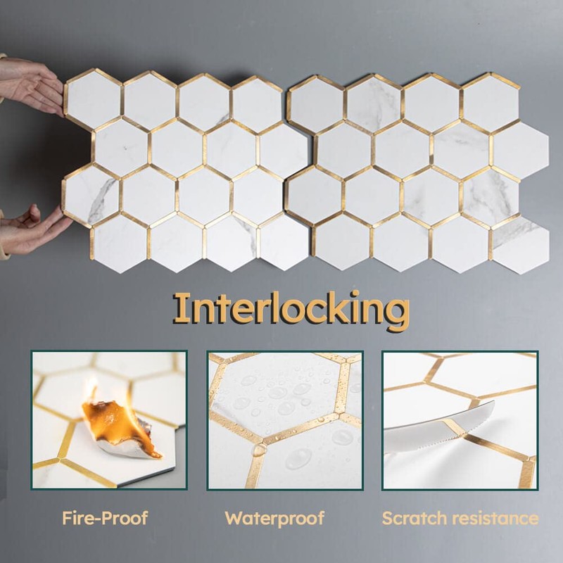 Diflart Peel and Stick Kitchen Backsplash Tiles Gold and White