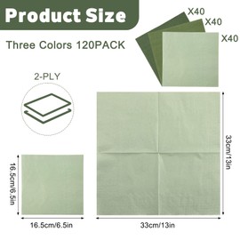 AIDUCHO 120 Stück Servietten Grün, Servietten Salbeigrün 33x33cm, Einwegservietten Eukalyptus Grüne Papierservietten, Tischdeko Salbeigrüne für Hochzeit, Geburtstag, Party, Abendessen (3 Farben)