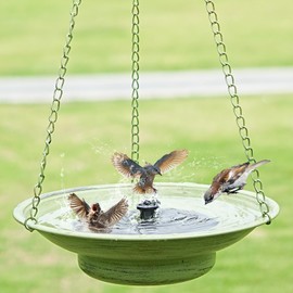30" H*12.4" W Solar Fountain Hanging Bird Bath, Metal Bird Bath Bubbler, Outdoor Bird Bath Bowl, for Outdoors Garden Patio Decor.