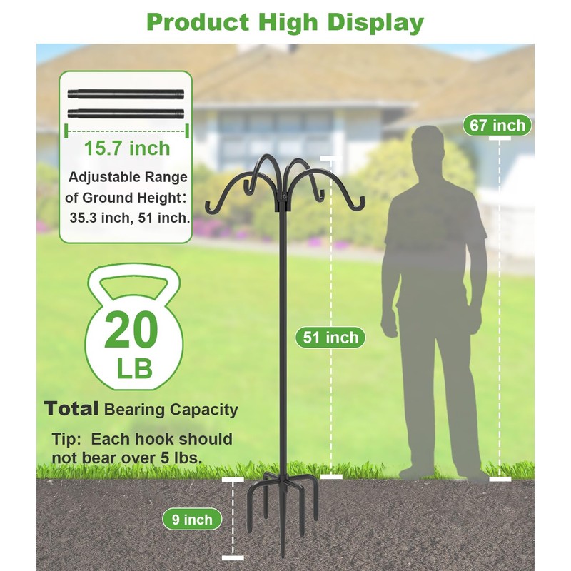 Tikimilor 4-Hooks Shepherds Hooks for Outdoor, 60" Heavy Duty Bird