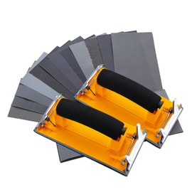 Hubaow Sandpaper Holder with Sponge Handle, 36 Pack 120 to 3000 Assorted Grit Dry & Wet Sandpaper with 2 Pack Hand Sander, Manual Hand Sanding Block for Drywall Wood Metal Furniture Polishing