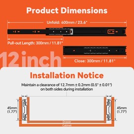 ToBeGreat 1 Pair Side Mount Drawer Slides Rails 12 Inch 100 LB Load Capacity, Full Extension Ball Bearing Metal Replacement Dresser Runners Cabinet Trash Can Slider Kitchen Glides (Black,304.8mm)