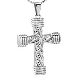 Cremation Jewellery for Ashes Cross Memorial Urn Necklace Pendant Keepsake Religious Cross Ash Jewellery with Mini Keepsake Urn Memorial Ash Jewellery, Stainless Steel, No Gemstone