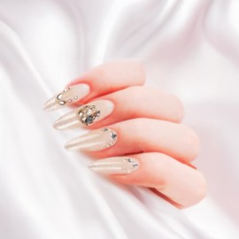 888MILLION False Press On Set and Cuticle Stick 20PCS Couture Quality High Gloss Nail With Charms Soft Gel Nail Tip Nail Kit Acrylic Style Manicure Sets (EMPRESS, Long)