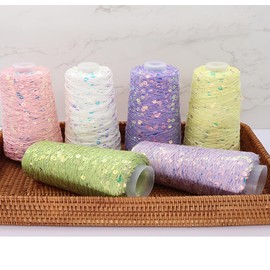 2 Balls Sequin Sparkle Cotton Yarn, Metallic Lurex Sequin Thread Accessories Knit it in Yarn for Knitting and Crocheting 100g (Illusion White, L)