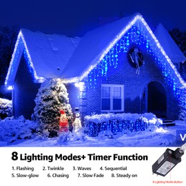 Led Christmas Lights Outdoor Christmas Decorations Hanging Lights 400LED 8 Modes 75 Drops, Waterproof Outdoor Indoor Fairy Christmas Light for Party, Holiday, Wedding, Eaves Decorations (Blue)