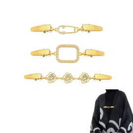 3PCS Gold Shirt Clips for Women Clothing Vintage Sweater Cape Cloak Scarf Clip Cardigan Collar Dress Shirt Brooch Clips Back Cinch Set for Women (Gold)