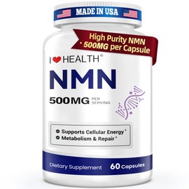 I LOVE HEALTH NMN 500MG Per Capsule – High Purity 99.9% NMN, NAD+ Support for Cellular Energy & Healthy Aging, 60 Capsules, Third-Party Tested, cGMP Made in USA