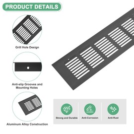 M METERXITY 2-Pack Door Vents for Interior Doors, 12 x 3 Inch/ 300 x 80mm Aluminum Alloy Ventilation Grille for Cabinet/Wardrobe/Shoe Cabinet, Rectangle Air Vent with 8 Screws [Black]