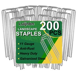 Luijnbn 200 Pack Lawn Staples, Premium Garden Landscape Staples, Galvanized Heavy-Duty Gauge Stakes, U-Shaped Tent Stakes, Anti-Rust Fence Netting Pins Ground Spikes, Sod Pins