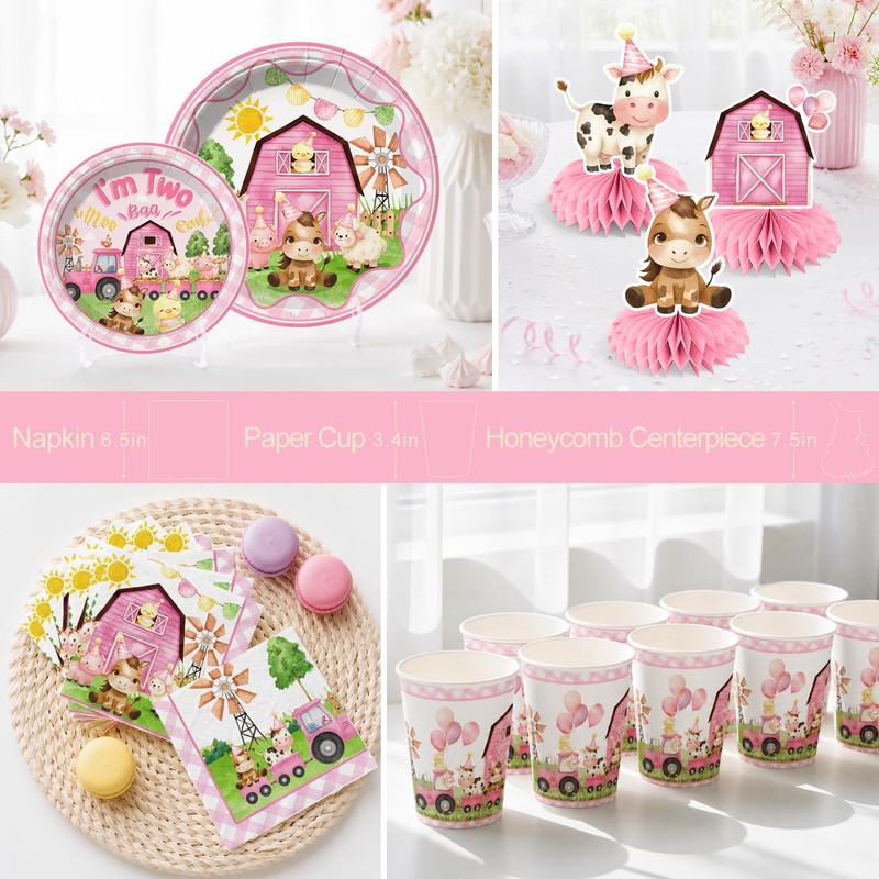 Yingoto 213pcs Oink Baa Moo Im Two Party Decorations for